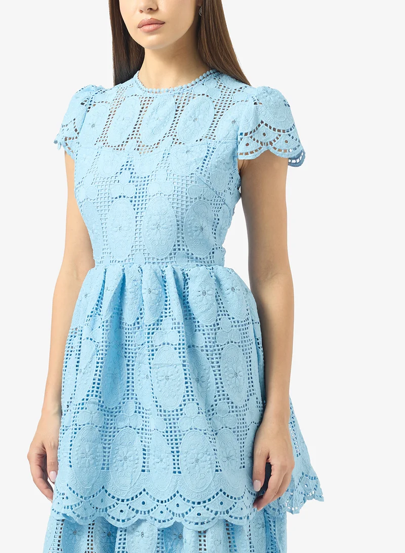Just Me  Ruffle Lace Detailed Short Sleeve Midi Dress for Women | Best Price UAE